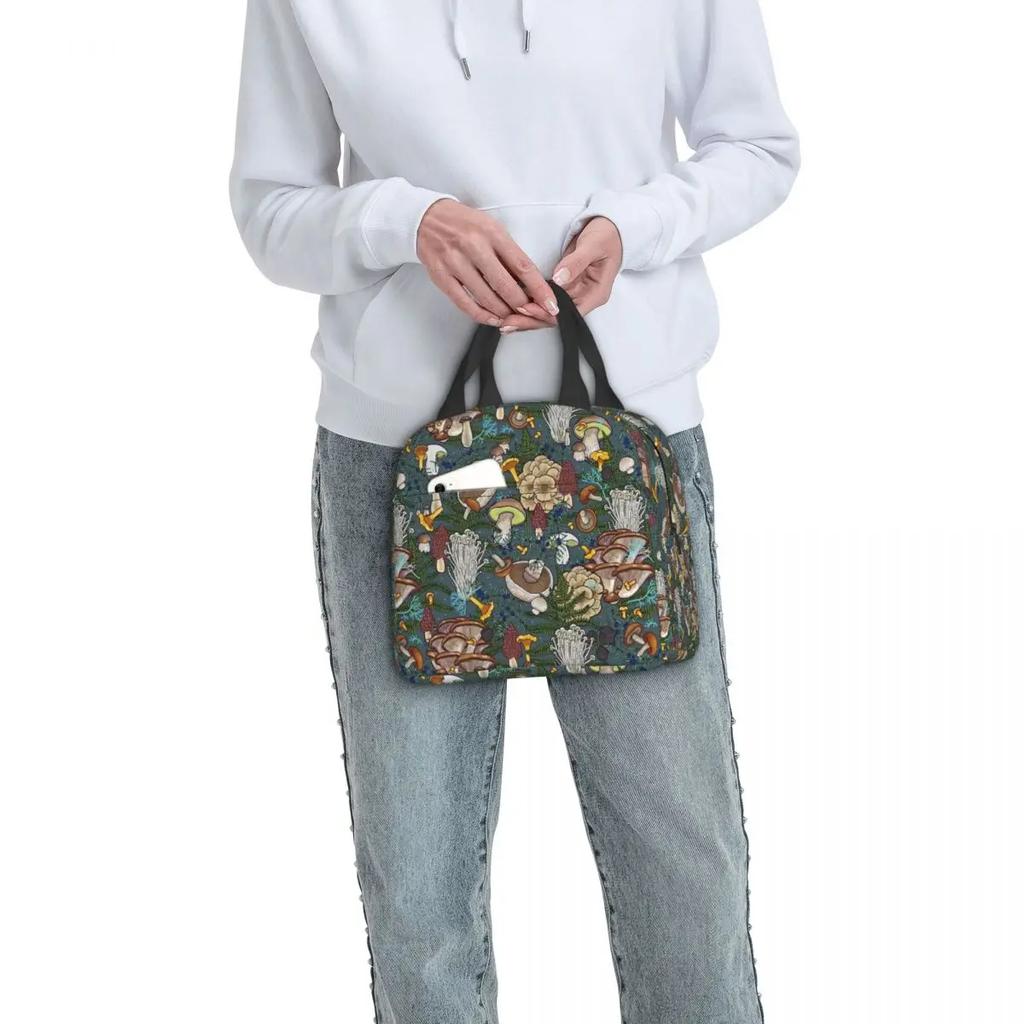 Mushroom Forest Insulated Lunch Bag for Women Leakproof Thermal Cooler Bento Box Office Picnic Travel