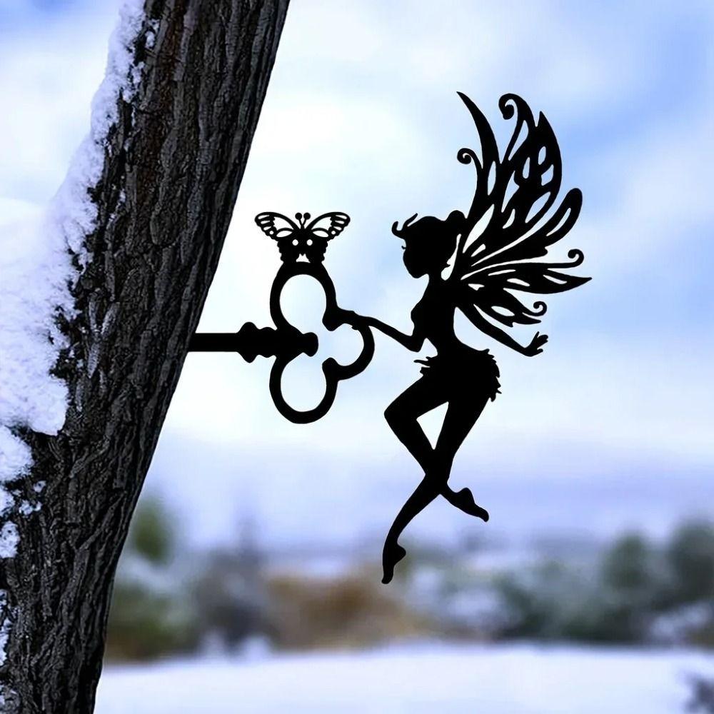 Garden Fairy Sculpture with Butterfly Hand Forged Iron Art