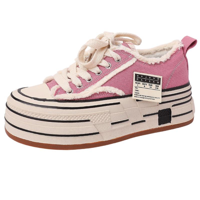 Fashion damaged wind casual canvas shoes spring and summer muffin thick-soled lace-up cloth shoes women's little white shoes