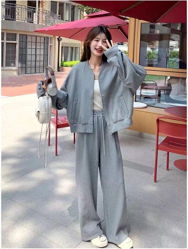 Women's Plus Size Sporty Sweatshirt & Wide Leg Pants Set - Autumn/Winter Two-Piece Cardigan Outfit