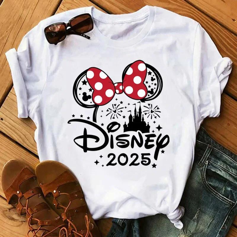Disney Cartoon 2025 Travel Pattern Printed T-Shirt Summer Women's Casual Tops T-Shirt Fashion Clothing Harajuku Y2k T-Shirt