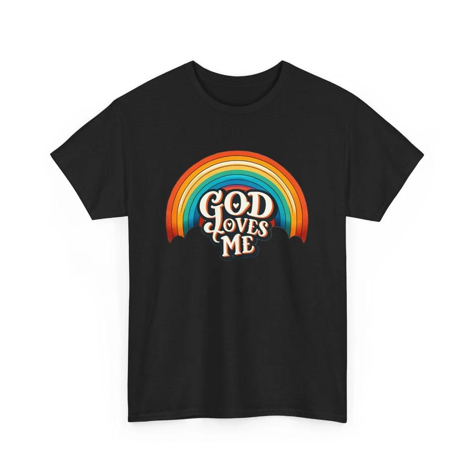 Unisex Adult T Shirt Rainbow God Loves Me Jesus Graphic Tee 3XL