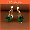 Cut Exquisite Oval Color Gold Red Blue Green Aqua Stone Hoop Earrings Woman Huggie Stud Wedding Birthday Gift Jewelry Bridal Lady Earrings