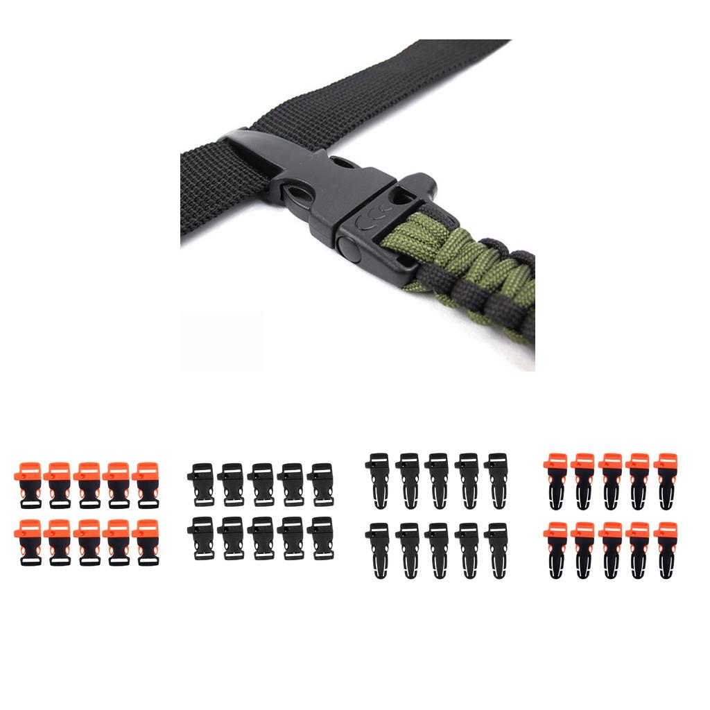 10 Pack Plastic Side Release Buckle Hand Strap Hook Emergency Whistle Strap Clip for Backpacking Climbing Rope