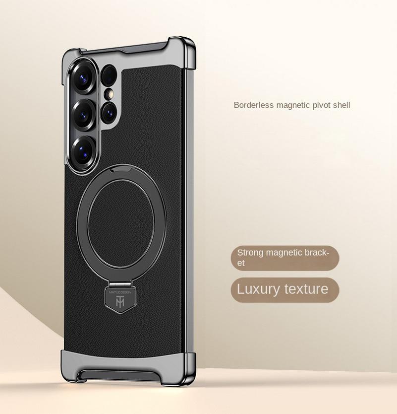 Bezelless Plating Plain Skin Metal Rotating Magnetic Ring Holder Case For Samsung S25 Ultra Galaxy S24 Ultra Protect Cover