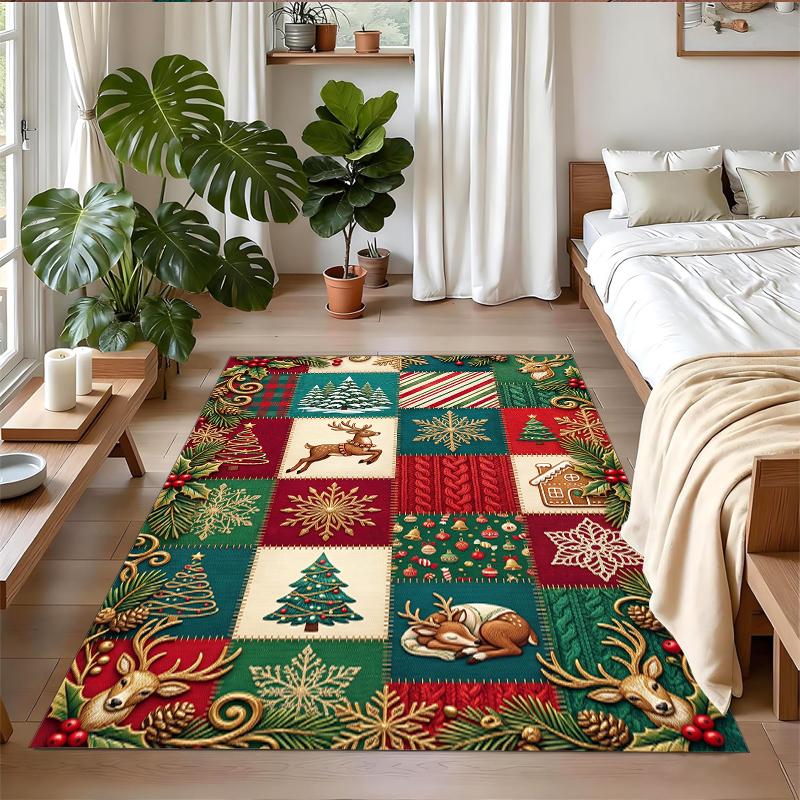 Weihnachtlich bedruckter quadratischer Teppich, weich, rutschfest, für Schlafzimmer, Weihnachtsgeschenk