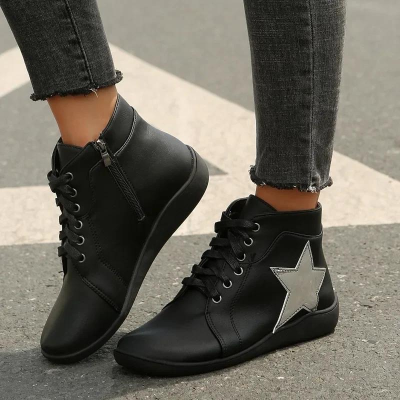 Fashion 2024 Fashionable and Versatile Women's Boots Solid Color Comfortable Lace-Up Casual Outerwear Women's Boots Zapatos De Mujer