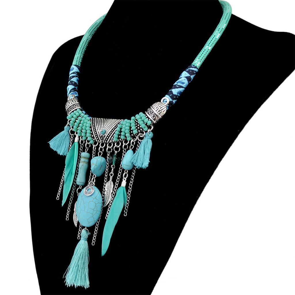Bohemian Vintage Turquoise Tassels Choker Statement Necklace Women Tribal