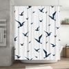 Modern Bath Shower Curtain with Birds Print Blue White Pattern Waterproof Fabric for Home Decor In Bathroom Accessories