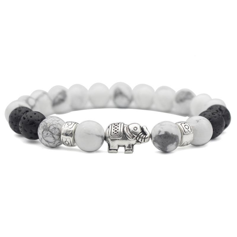 White Turquoise Elephant Bracelet - 8mm Jewelry Accessory