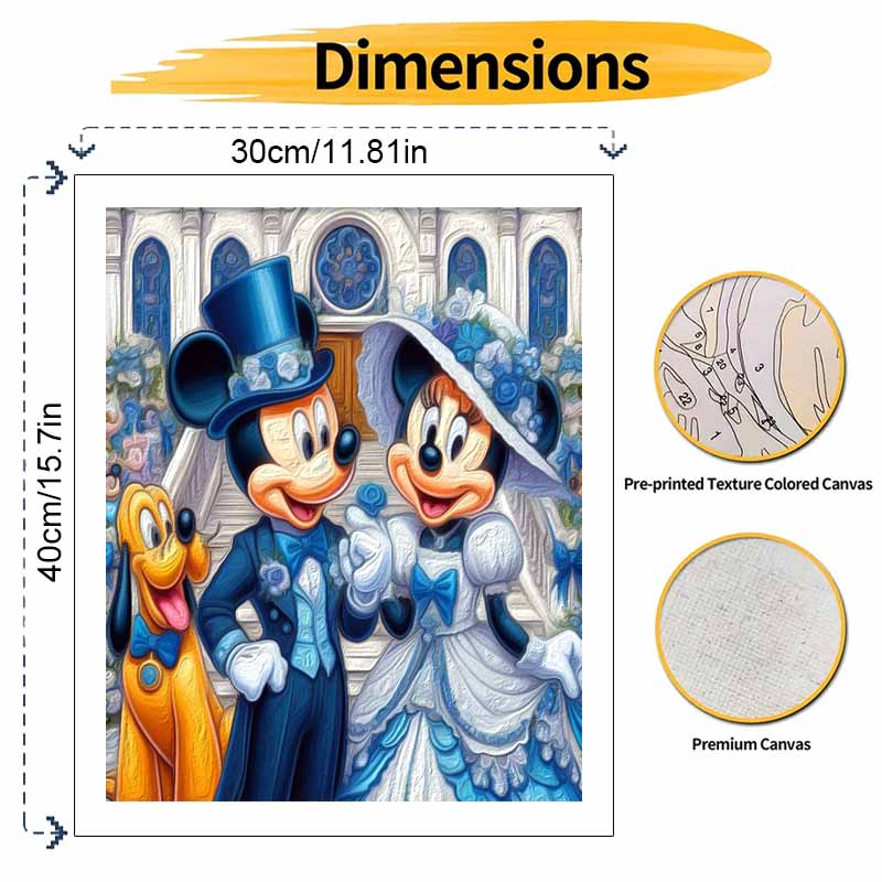 Disney Oil Paint Hand Painting Kit Wedding Mickey Minnie Decoration Classic Style Home Decor Romantic Couple Wall Art Canvas Gift Set