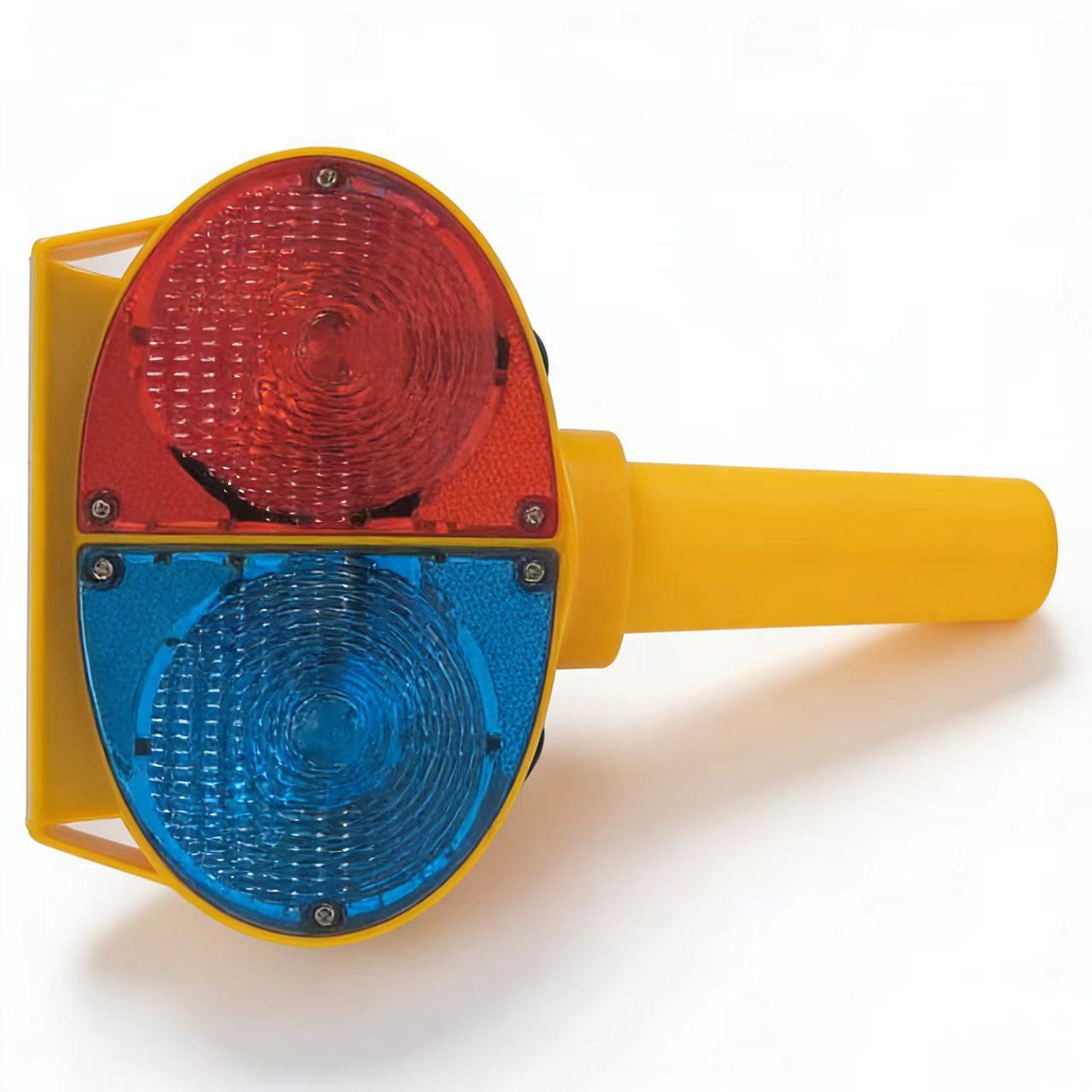 LED Solar Cat Eye Warning Light for Road Construction - Red/Blue Flashing Road Barrier and Guardrail Light Sleeve Cone