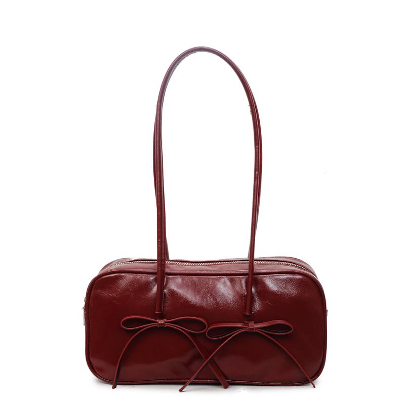 PU Solid Color Bow Zipper Satchels 2026 High Quality Temperament Bags Exquisite Designer Recommendatis Fashi Shoulder Bags