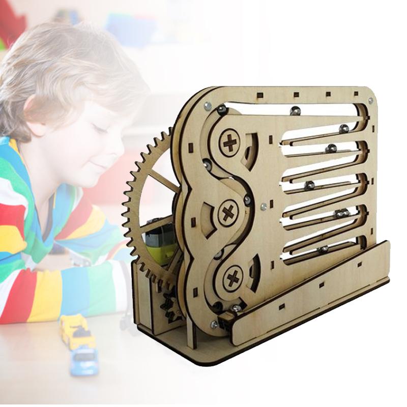 3D Wooden Puzzle DIY Assemble Mechanical Marble Run Gear Model Building Kit Steam Science Puzzles Educational Toys Gift for Kids