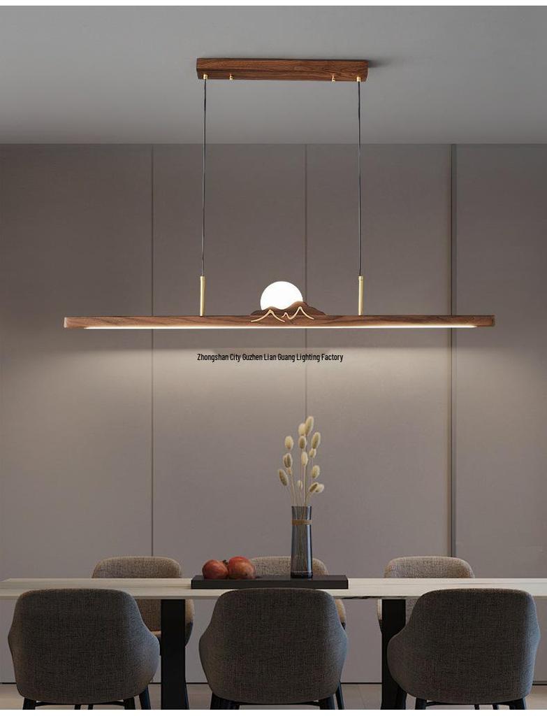 Zen Designer Tea Room Chandelier with Black Walnut and Copper