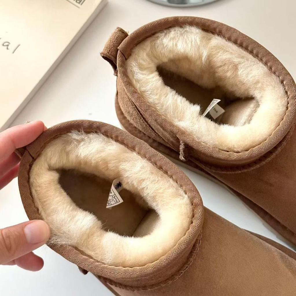 Sangpo Village Damen Winter Schneestiefel aus Schaffell - Zhou Dongyu Stil, Dicke Sohle, Kurzes Baumwoll-Design