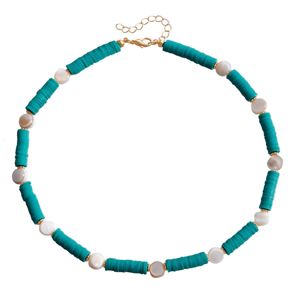 Bohemian Resort Beach Wind Colorful Pottery Sheet Beaded Necklace Women'S Wind Bracelet Charm