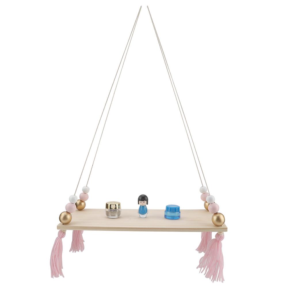 Wall Hanging Round Beads Shelf Storage Rack DIY Home Wall Hanging Decor (Pink Gold)