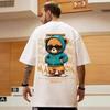 Cotton Fashion Bear Pattern Printed Men's T Shirt Round Neck Loose Tops Breathable Comfortable Casual Oversized   Redtube