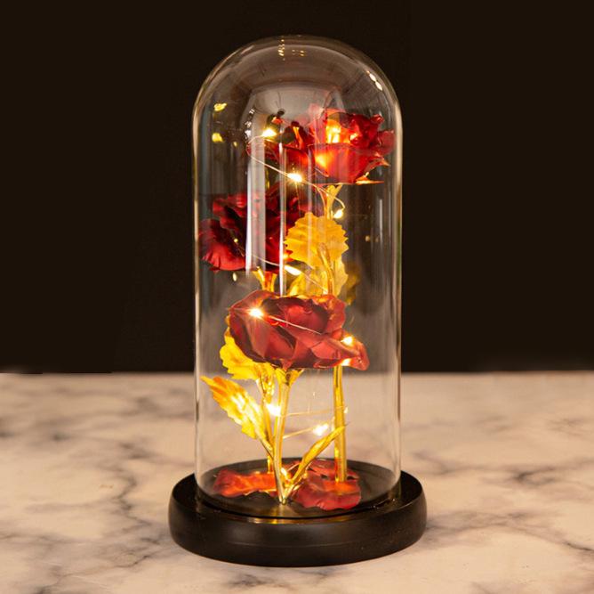 Luminous Preserved Roses Glass Dome: Valentine s & Mother s Day Gift Pink Gift Box