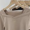 Outono/Inverno Feminino Veludo Alemão Gola Quadrada Ajustado Top Irregular