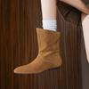 Fashion 2025 New Autumn Women Boots Cow Suede Women Shoes Round Toe Chunky Heel Slip-on Western Boots Daily Mid-calf Ladies Shoes