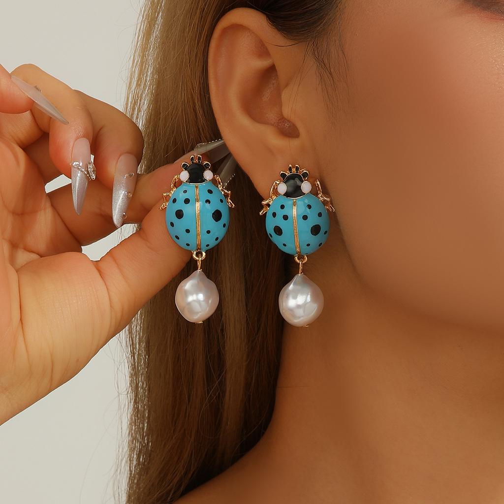 Ladybug Zinc Alloy Bright Imitation Pearl Summer Vacation Women's Earrings