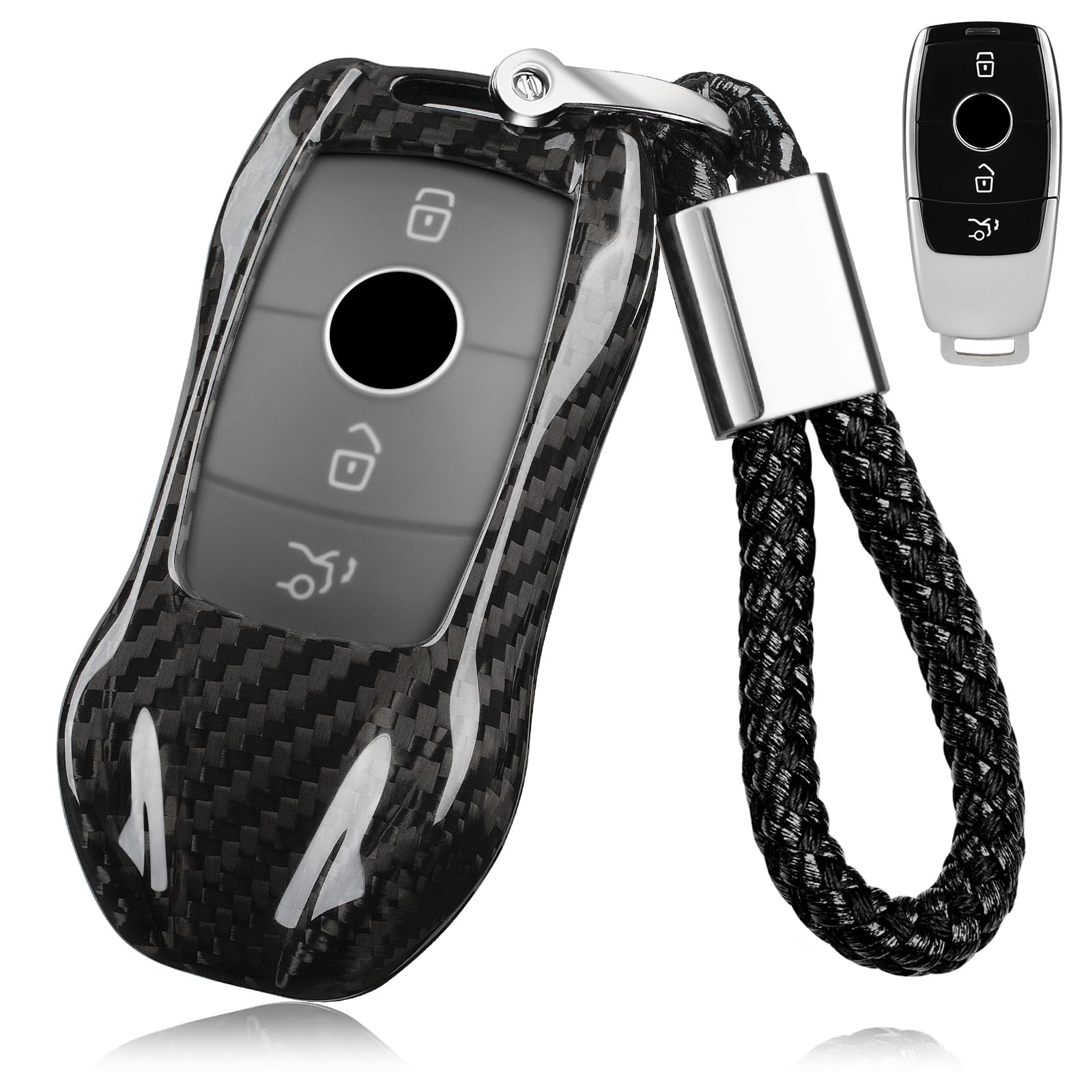 

Key Case Cover for CLA CLS 450 Real Carbon Black T-carbon Mercedes-Benz E350, E450, C300, 250, GLB250, GLC300, (2016-2024), Fiber, чёрный