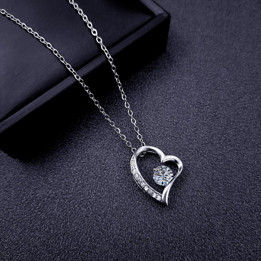 Sterling Silver Heart Pendant Necklace with Dancing Cubic Zirconia Romantic Jewelry for Women