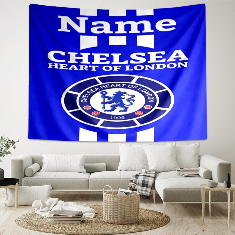 Custom Name Chelsea Football Club Print Tapestry, Backdrop, Easy Setup, Ideal for Bedroom, Office & Living Room, with Aesthetic Wall Hanging Decor.