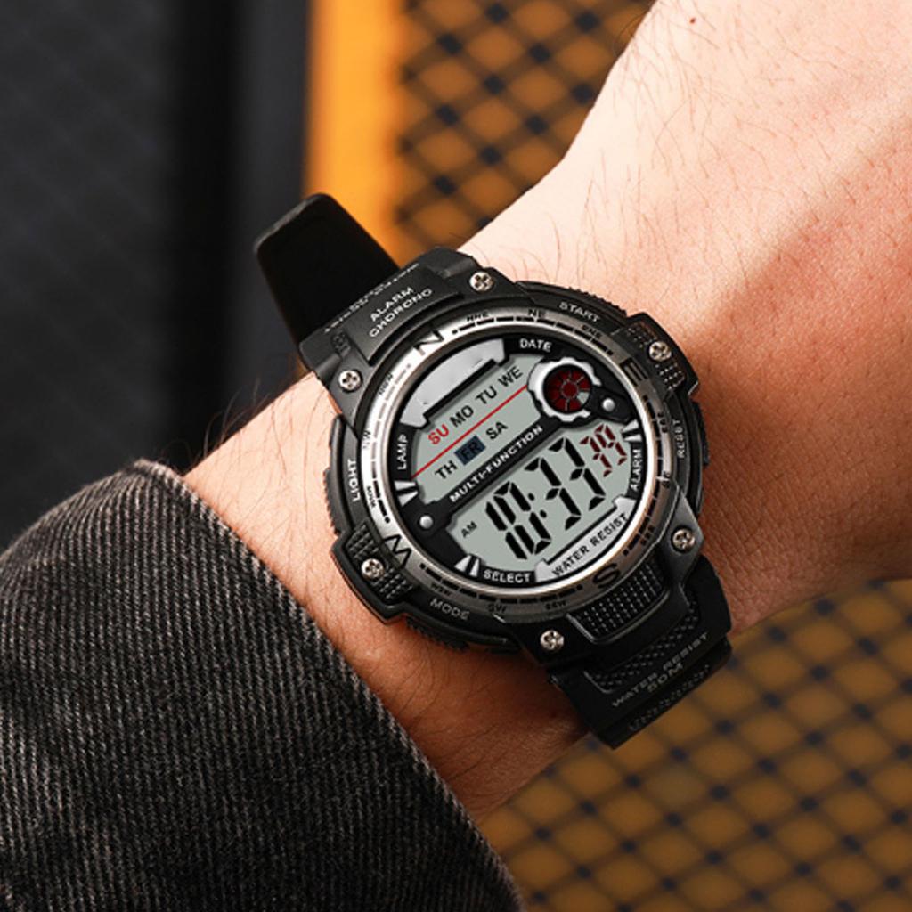 Multi Function Digital Watch 68mAh Luminous WR50M Waterproof Digital Sports Watch for Men Boys Silver