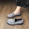 2025 British style one-pedal lightweight round head lock high heels small leather shoes large size loafers women's suede