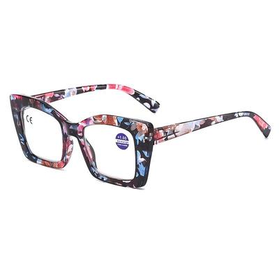 Große Fassung Anti-Blaulicht Lesebrille mit floralem Muster und Federscharnieren