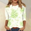 Womens Casual Floral Print Top with Three Quarter Sleeves and Crew Neck Relaxed Fit Lightweight Blouse for Everyday Wear