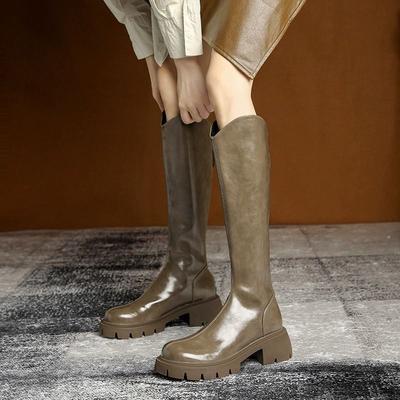 Hohe Stiefel Damen 2025 Herbst und Winter neue lange Stiefel schlanke hohe Reiterstiefel kleine Erhöhung mit Jeans