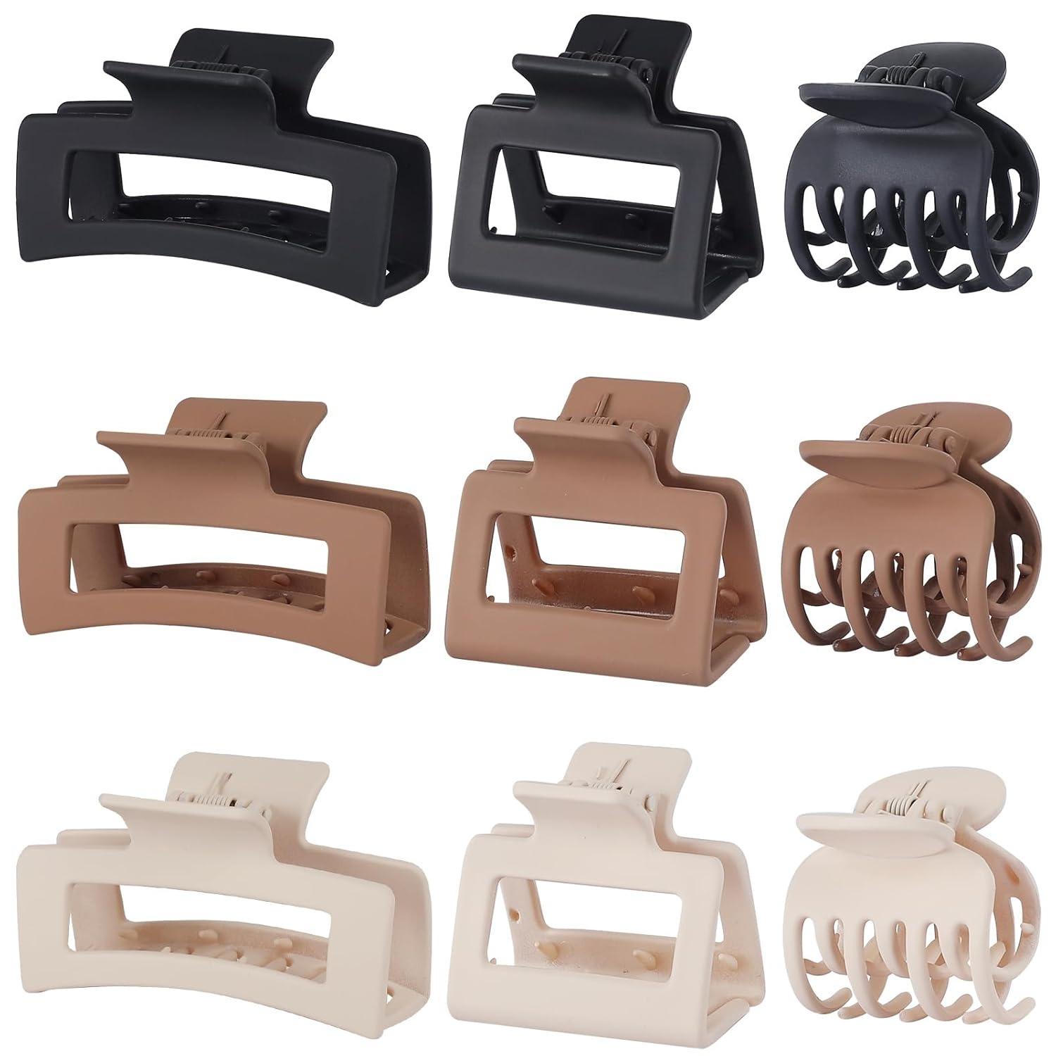

Medium Claw Hair Clips Set for Women - 3 Styles, 9 pcs Rectangle Clips for Thick Hair, Square Clips for Thin Hair - Brown One Size