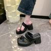 High Heels Women Slipper 2024 Summer Square Toe Woman Platform Sandales Women's Pumps Party Shoes Casual Black Sandalias Luxury