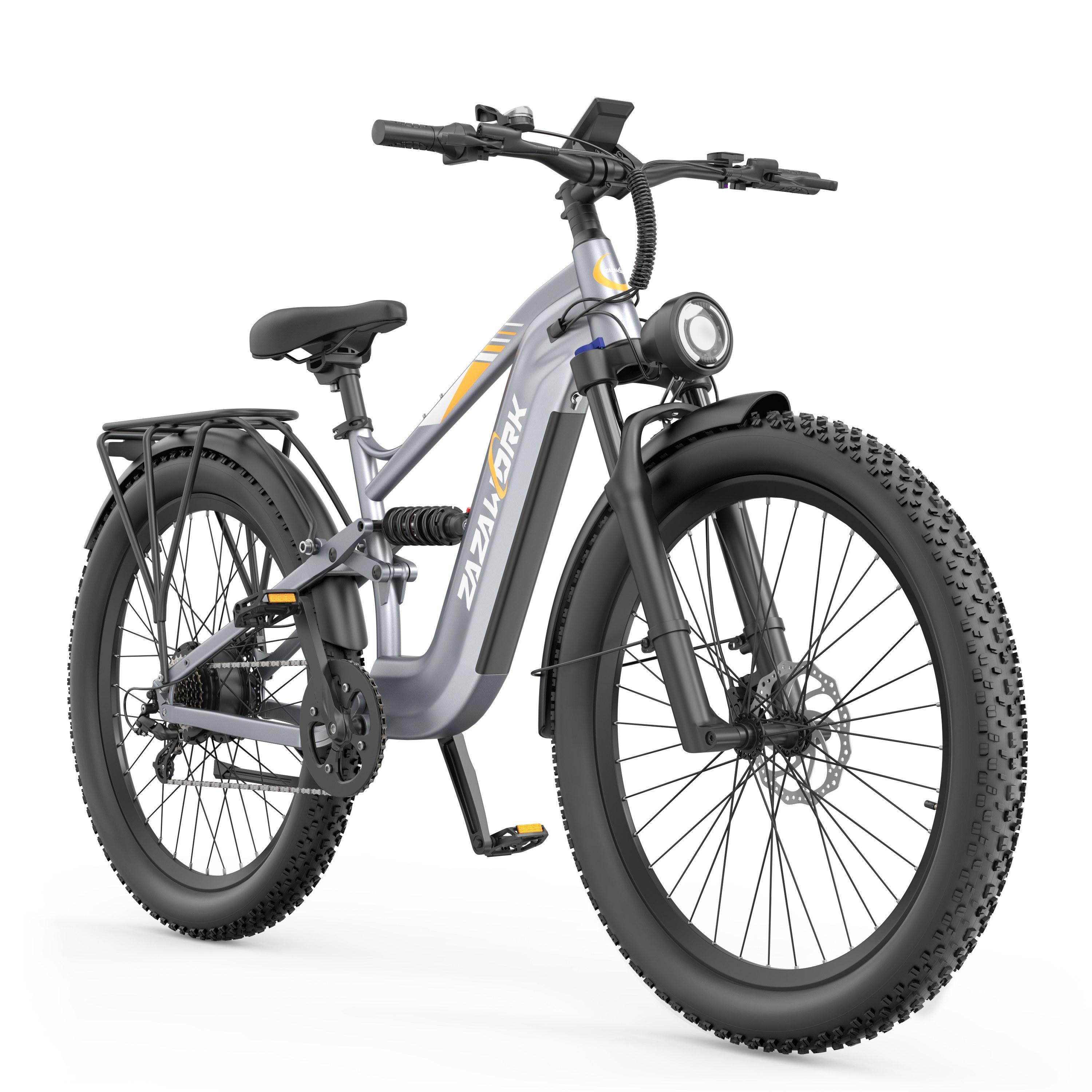 ZAZAWORK CF500 Elektrisches Mountainbike, 48V 20Ah Akku, 90km Reichweite, Hydraulische Scheibenbremsen silber