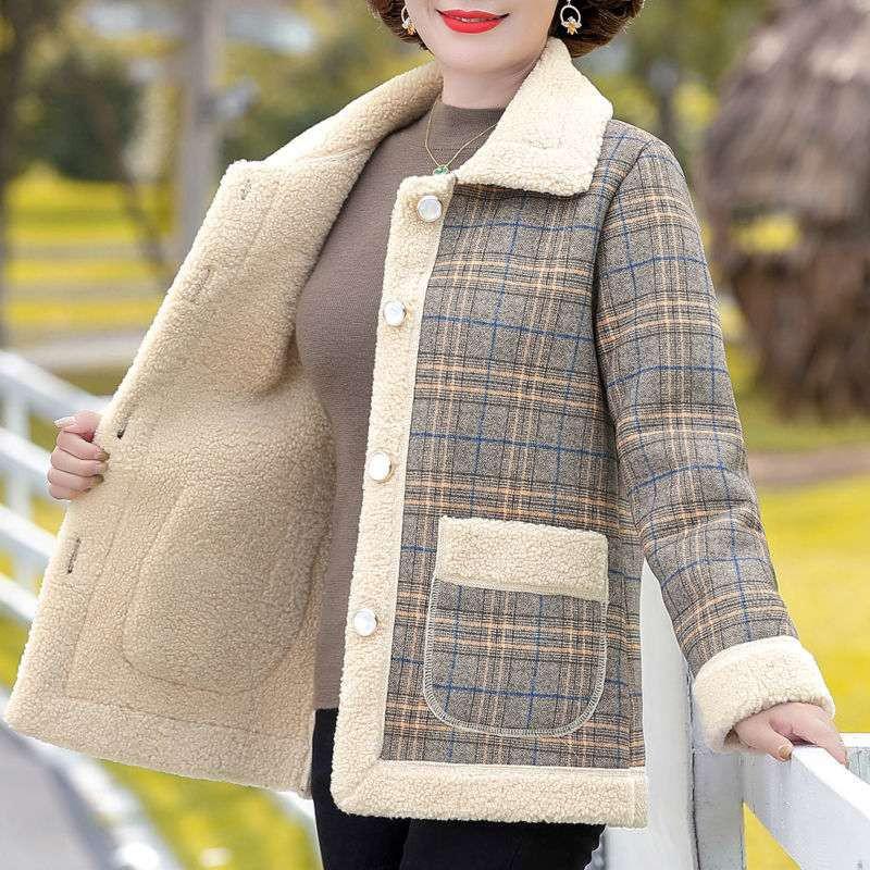 Women s Fleece-Lined Winter Outerwear: Fashionable Loose-Fit Plus Size Jacket for Middle-Aged & Elderly 3XL for 130-145 lbs