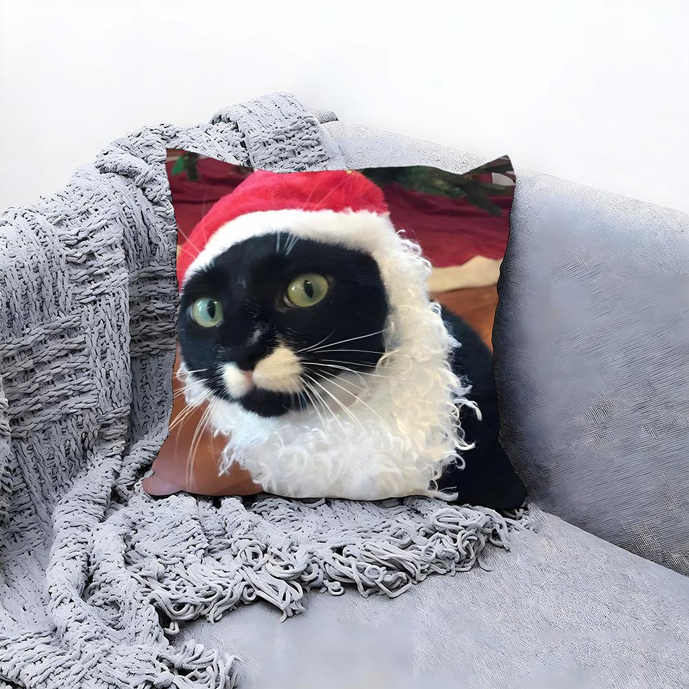 Christmas Black Cat Cushion Cover Premium Comfort Reversible Pillow Cove -Two in One Design for Any Room & Car Interior