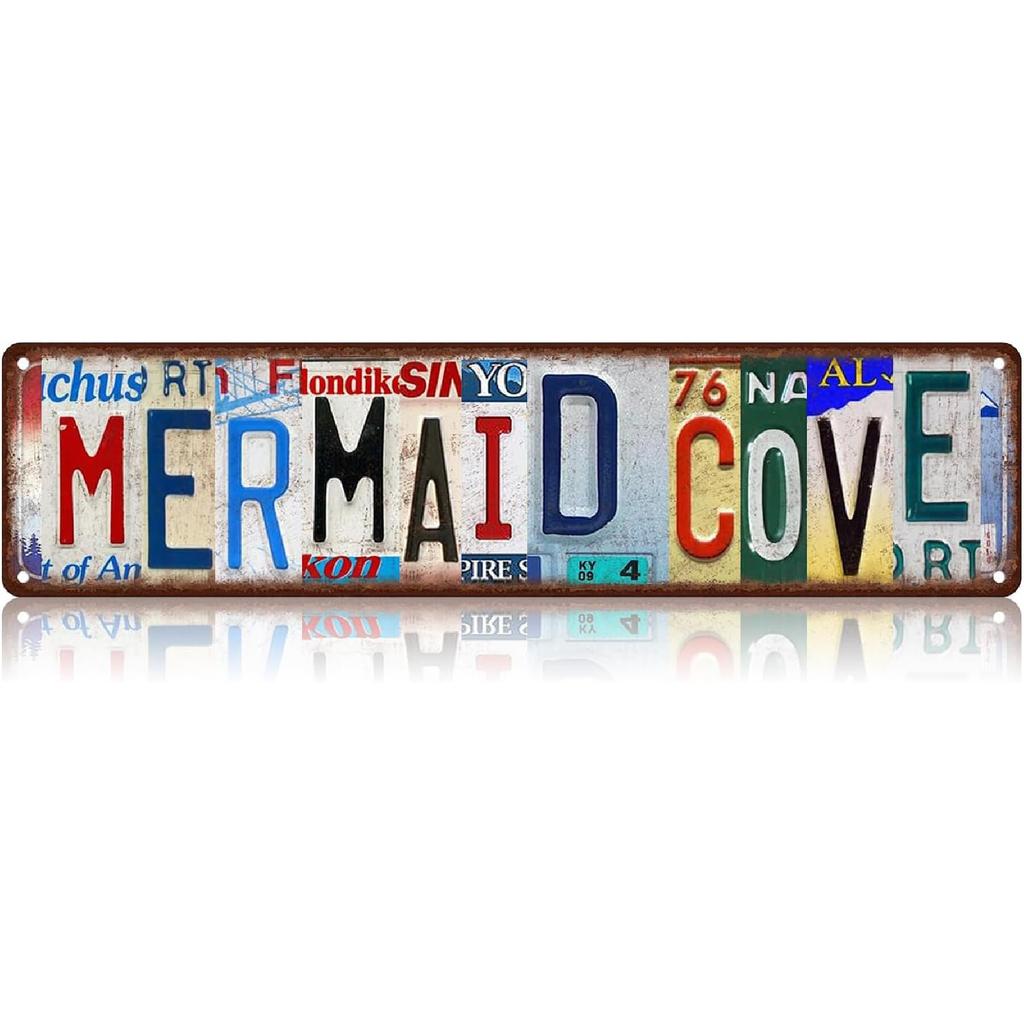 Mermaid Cove Metal Tin Sign Funny Vintage Slim Street Signs 16 x 4 Inch Wall Art for Home Farmhouse Bar Cafe Garage Indoor Outdoor Decor