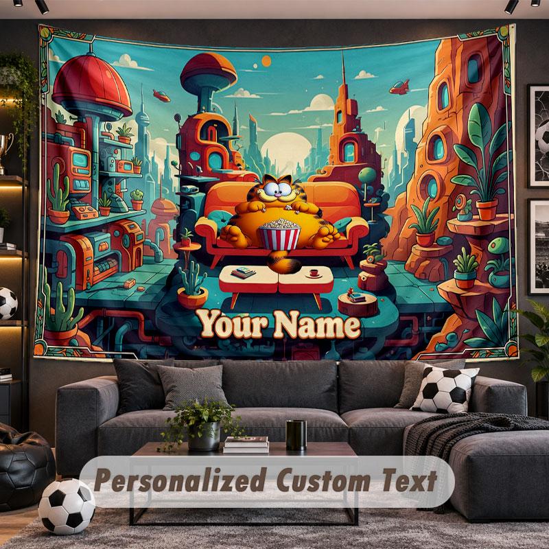 Wall Hanging Tapestry Custom NameGarfield Pattern Personalized Printed Fabric Wall Decor
