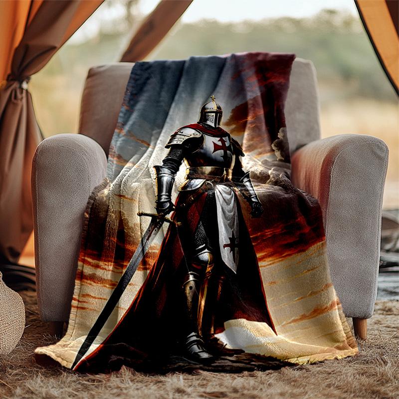 Cross Templars Knight Flannel Blanket Soft Warm All-Season Throw, Design for Camping, Car Travel, Hiking Sofa, Bed, Office Perfect Gift for Parties