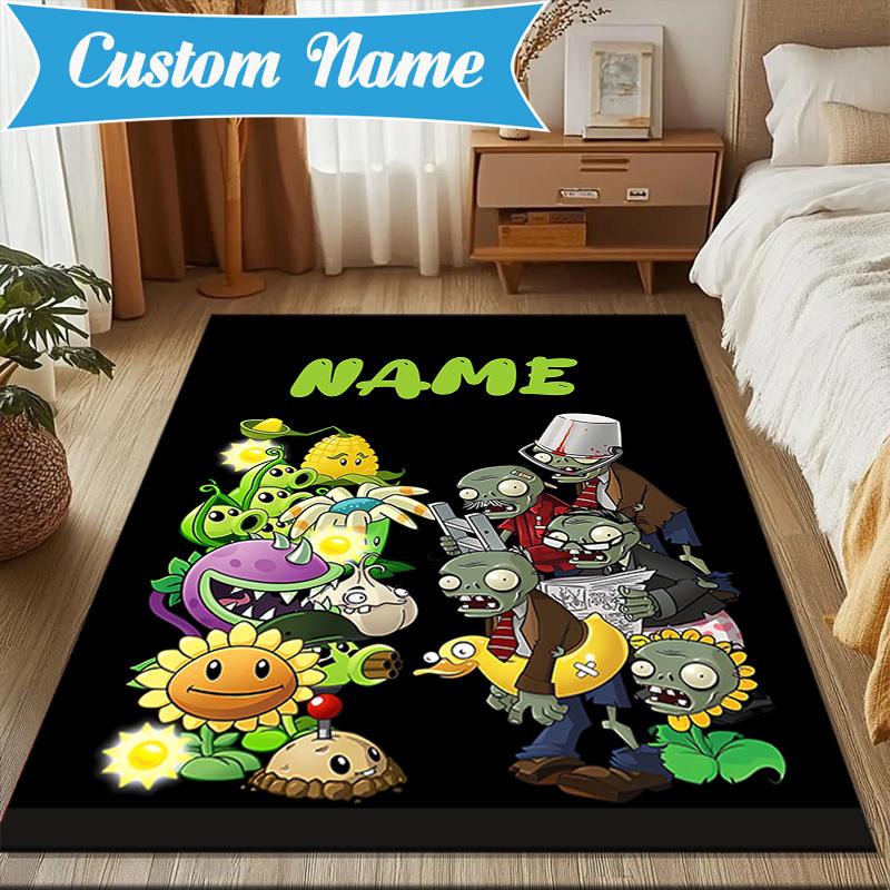 Custom Name Zombies Battle Rug Game Carpet, Floor Mat for Bedroom Living Room Entryway Rug, Home Decor Idea Gift for Christmas birthday