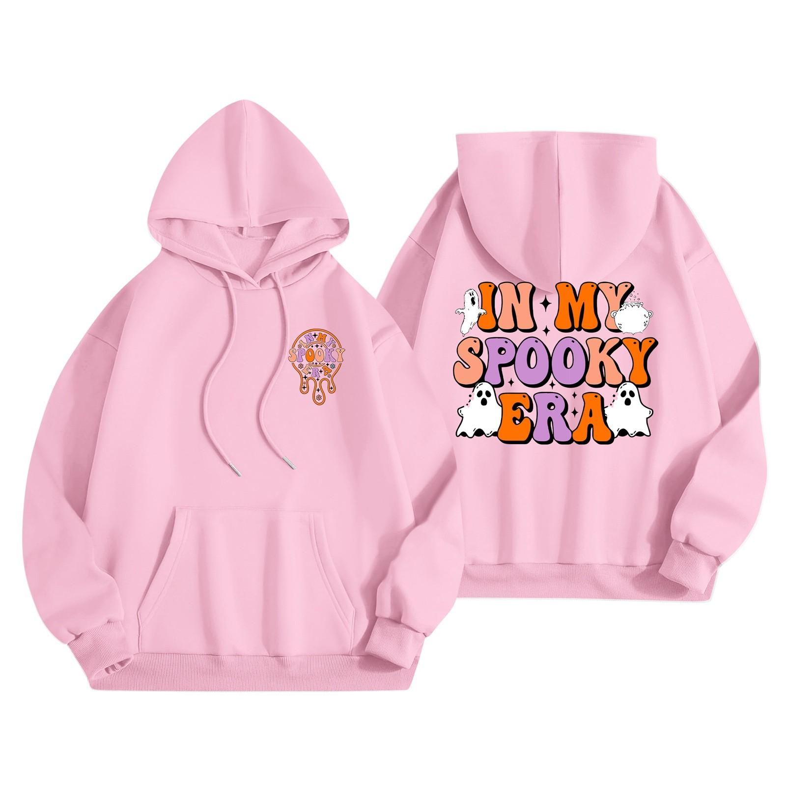 

Женская мода, легкий женский свитер с длинными рукавами и карманами, толстовка с капюшоном и принтом на Хэллоуин XL розовый