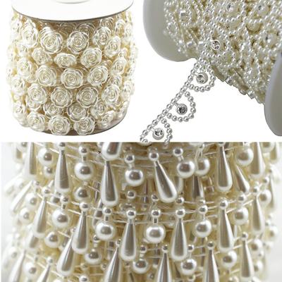  Width ABS Plastic Imitation Pearl With 5mm Rhinestones Chain Trim Wedding Dress DIY Craft R2030