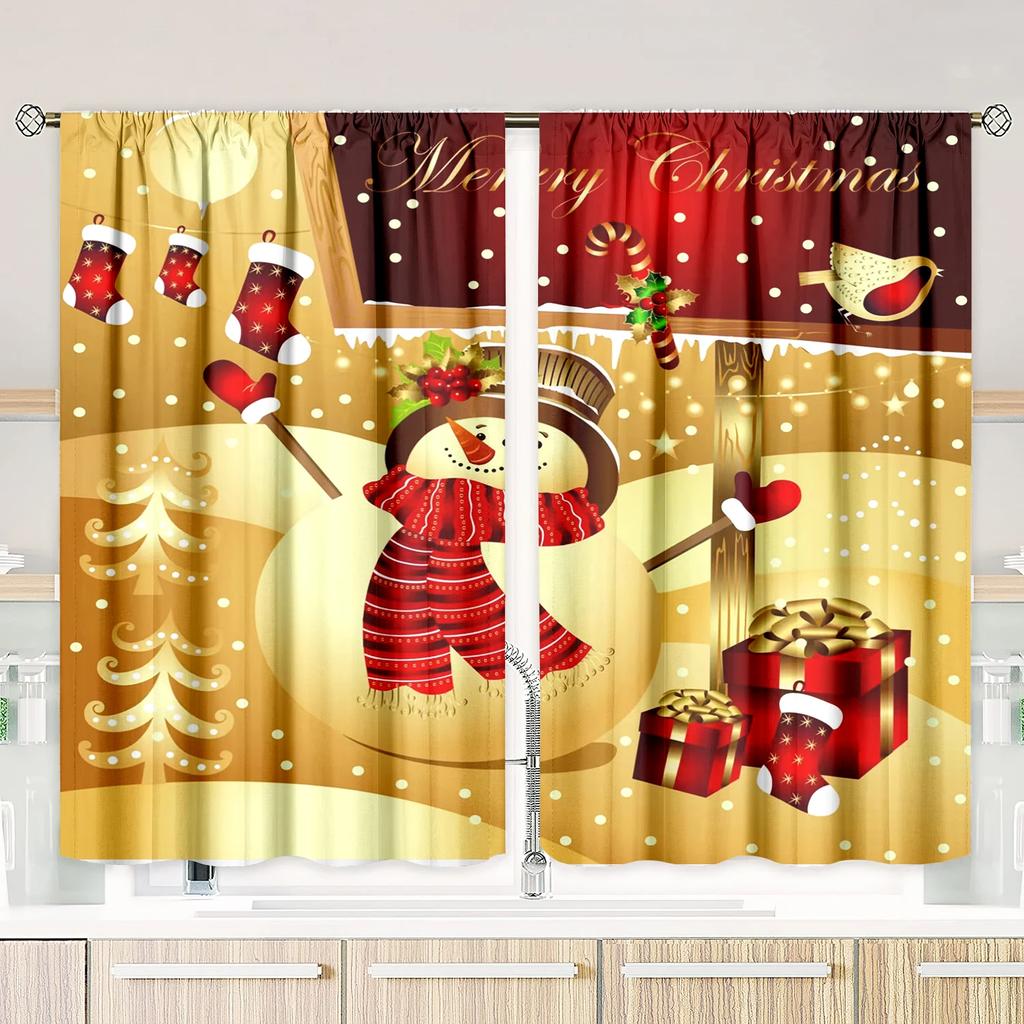 Festive Christmas Print Curtains Piece Polyester Set Bedroom Living Room Study Decor Holiday Window Treatment Made Of