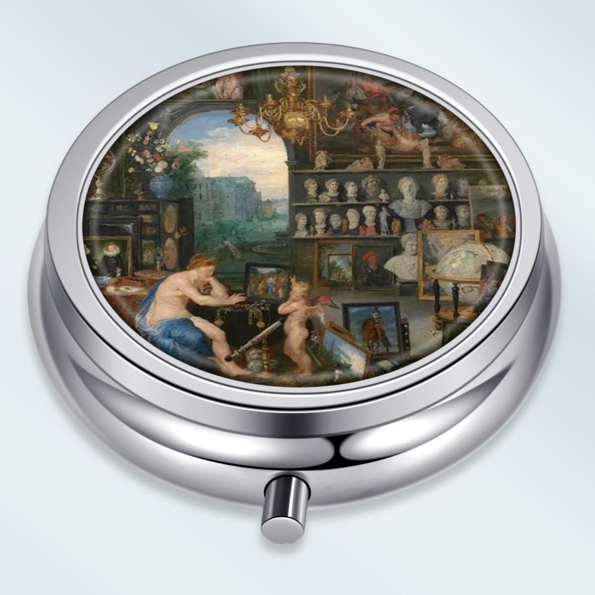 

Portable Pill Box with 3 Compartments, Mini Metal Medicine Organizer Case, Cute Printed Pill Container for Vitamins, Pills, Jewelry, Travel, Daily Use