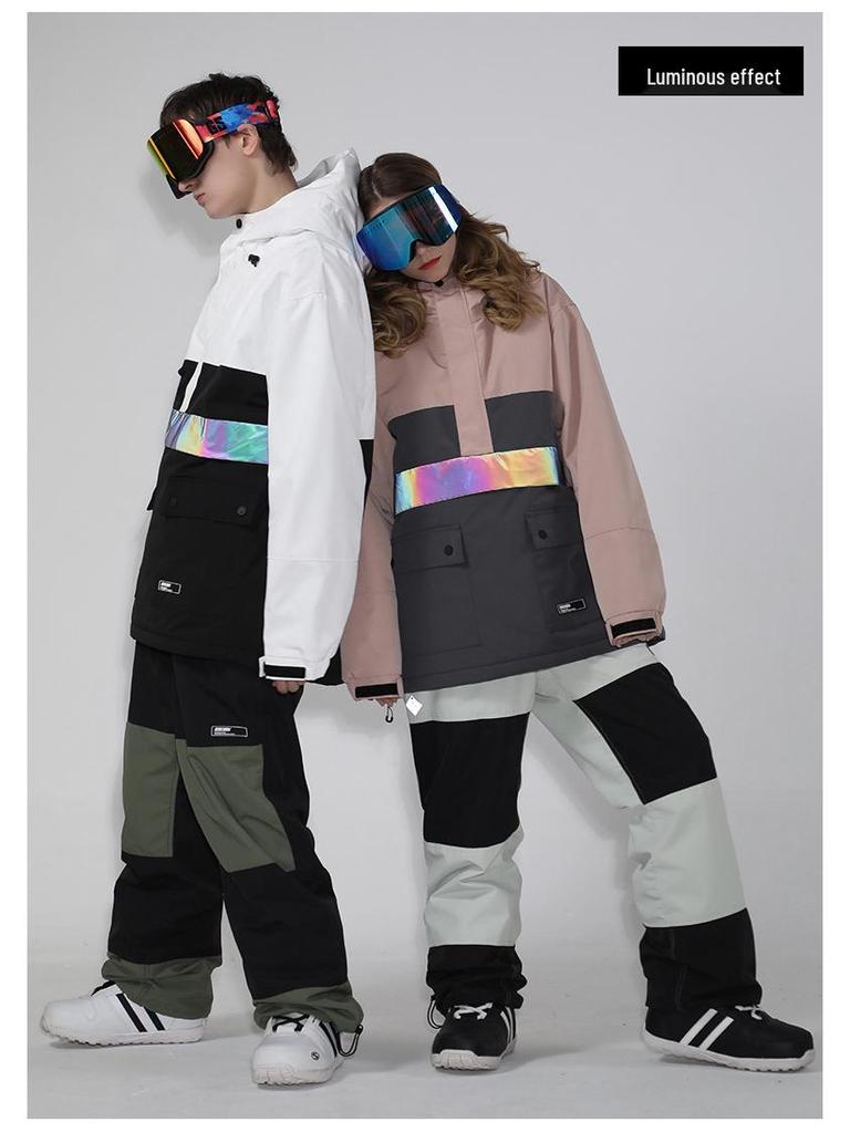 Reflective Women's Ski Suit: Warm, Waterproof, and Colorblock Design with Night Light Hoodie