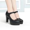 Female Classic Round Toe High Quality Black PU Leather Shoes Thick Heels Platform Pumps 2026Spring Office Women High Heel Shoes